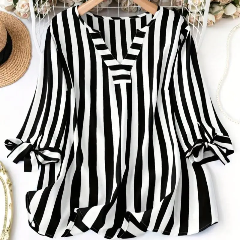 

Женская рубашка Cleanfit Style с коротким рукавом, в полоску, длиной 7/8, из специальной полиэстеровой ткани, не деформируется