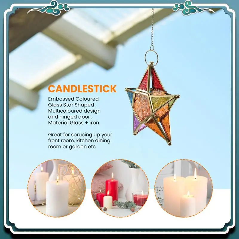 Multicolour Glass Star Votive Tea Light Candle Holder Hanging Lighting Lantern Wedding Birthday Party Home Garden Decor Limited