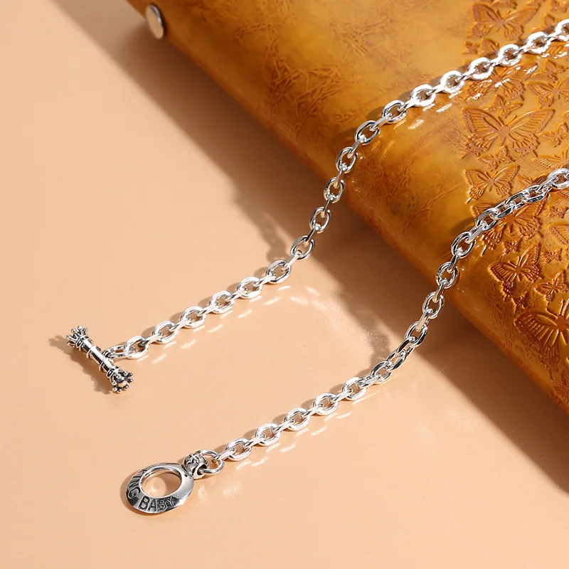 S925 sterling silver cross chain necklace women's Korean-style men's bracelet all-match special-interest design sweater chain