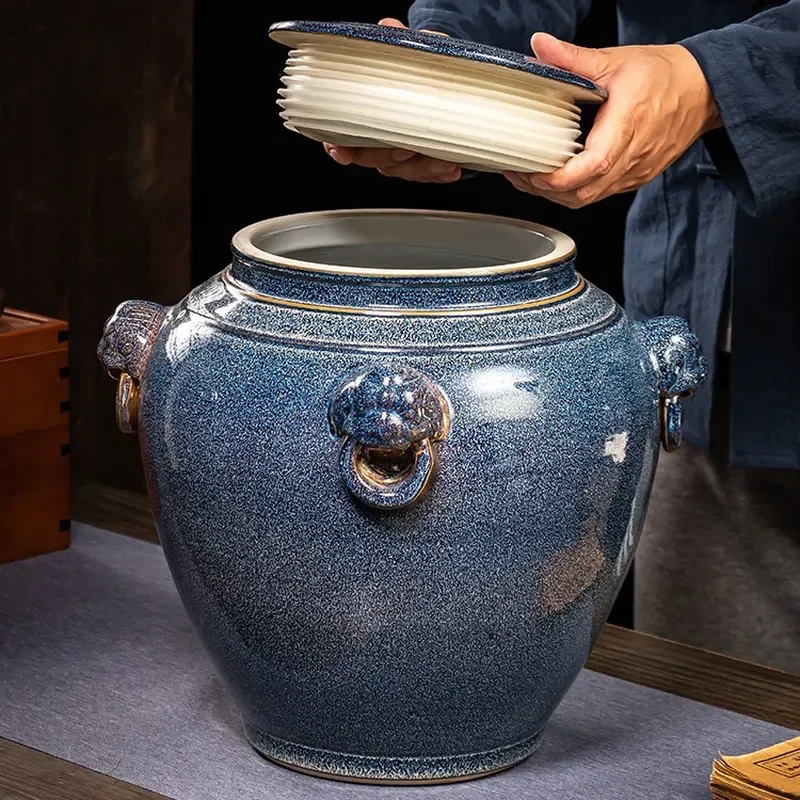 Large Capacity Jingdezhen Ceramic Wine Jar Sealed Fermentation Pot for Home Cellar Storage Traditional Clay Vessel 15kg 50kg