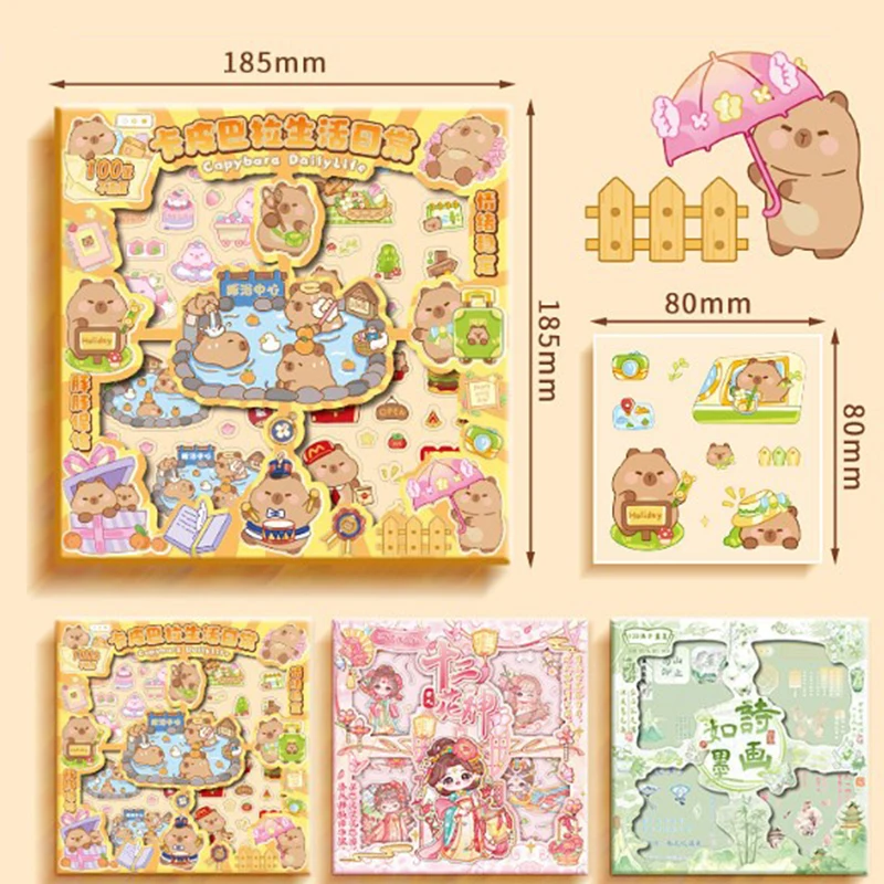 100Sheets Cute Notebook Decoration Stickers Fashion Trendy Capybara Animal Stickers Waterproof Hand Account Stickers Cartoon