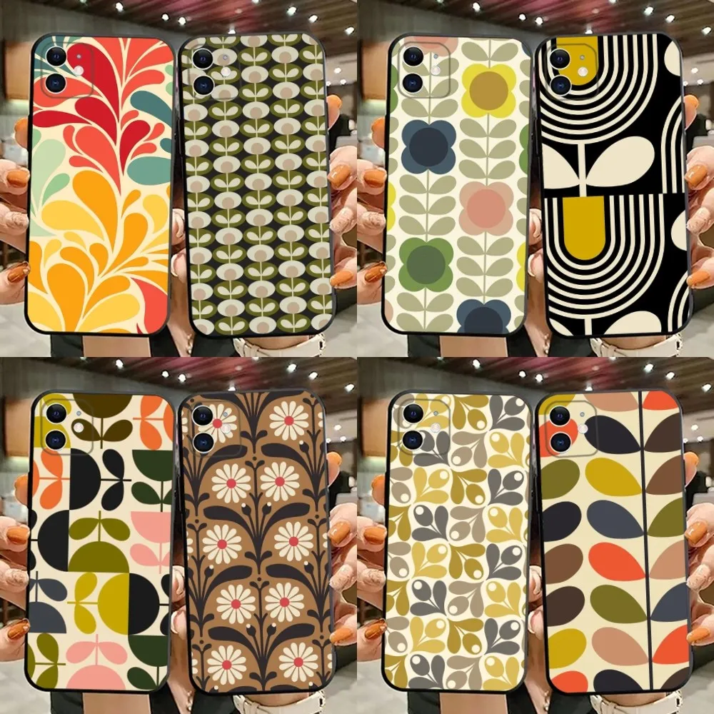 Multi Stem Orla Kiely Folio Phone Case For iPhone 15,14,13,12,11,Plus,Pro Max,XS,X,XR,SE,Mini,8,7 Soft Silicone Black Cover