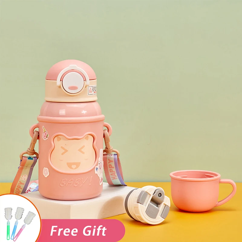 

Girls Insulated Cup Cartoon Bear Thermal Mug Children Straw Tumbler Cute Thermos Portable Water Bottle Hot Drinks Vacuum Flasks