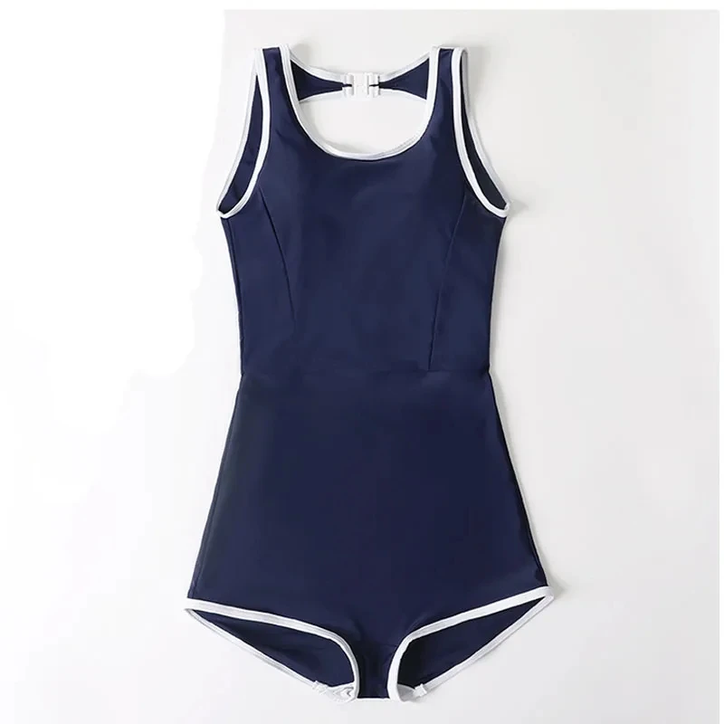 Maillot de bain une pièce pour femme, bikini classique, bord blanc, coréen, dos nu, sexy, serré, baigné, étudiant, soleil, monokini