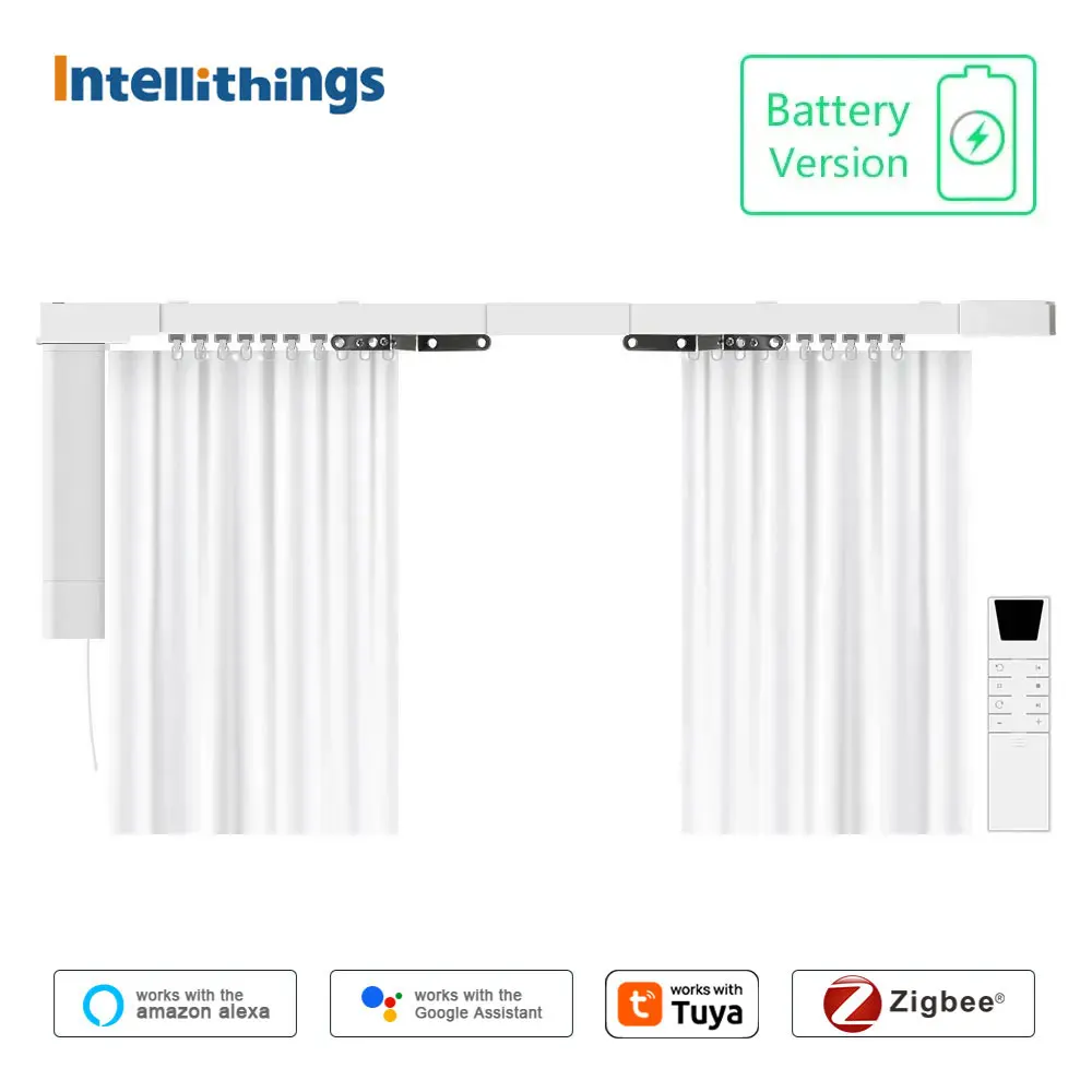 Zemismart Zigbee Electric Sliding Curtain Motor Built-in Battery with Customized Track Work with Tuya Alexa Google Home Voice