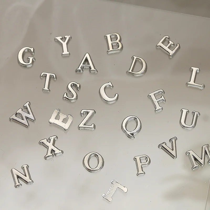 52 Stück einfache Silber Gold A-Z englische Buchstaben Nagel Charms Alphabet Charakter Legierung Nail Art Strass 26 Alphabet DekorationenDIY – Detail 7