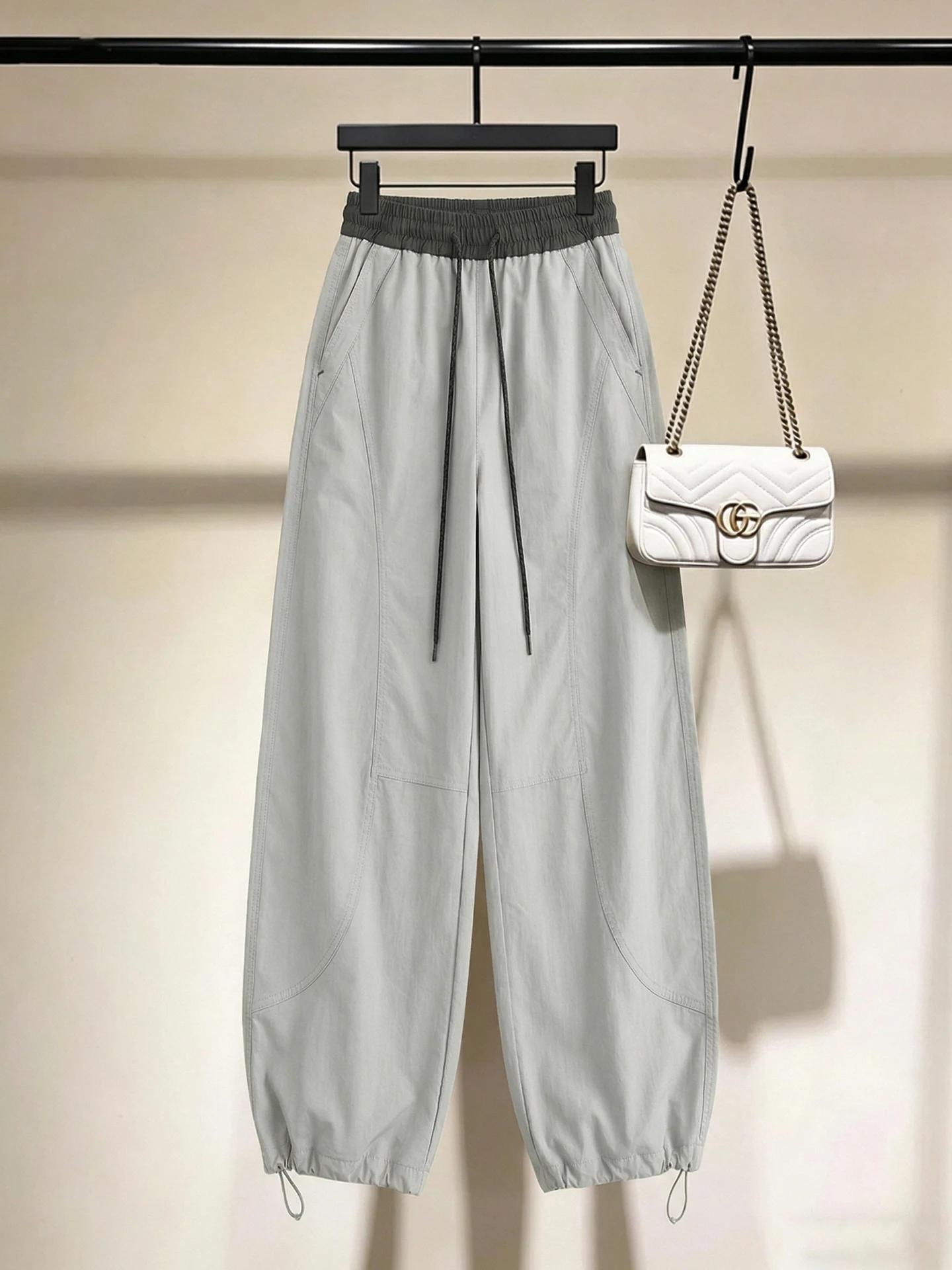 

High Waist Loose Fit Commuter Style Color Block Casual Pants Korean Design Summer Fashionable Versatile Long Trousers