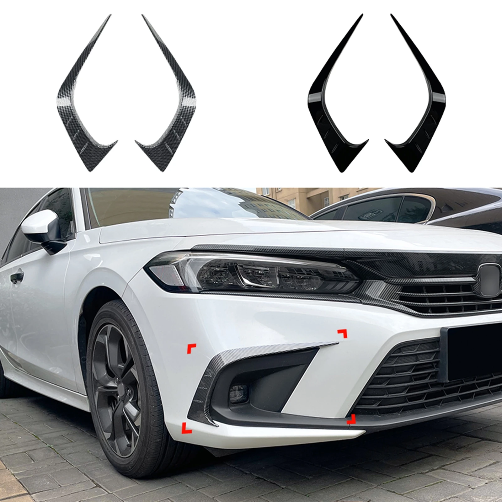 

Front Bumper Side Vent Spoiler Trim For Honda Civic 11th 2021 2022 2023+ Car Carbon Fiber Look/Gloss Black Intake Frame Splitter