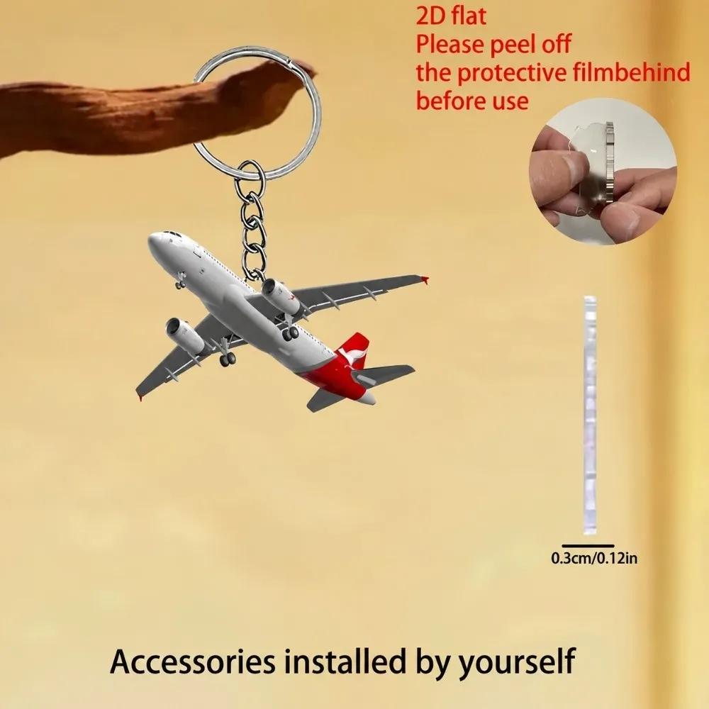 2D Flat Acrylic Airplane Key Chain Bag Charm No Matter Where Design Pendant Keyring Car Keys Accessory Couple Car Keys