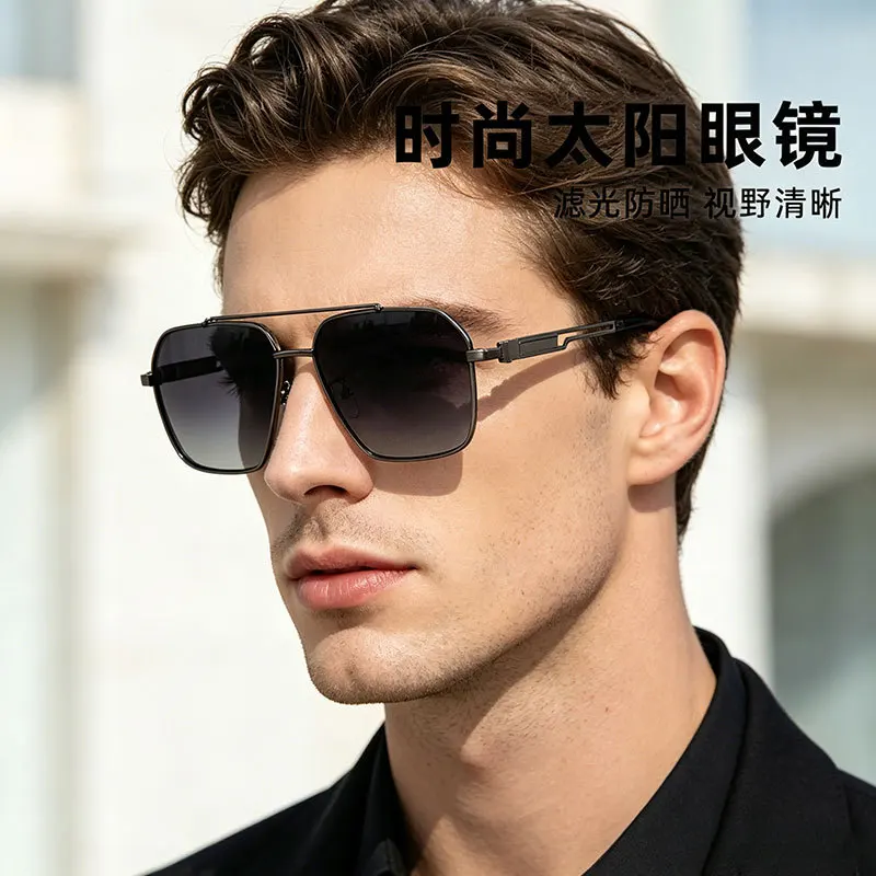 

Vintage Double Bridge Pilot Polarized Sunglasses Metal Frame UV400 Protection Men Driving Fishing Outdoor Glasses