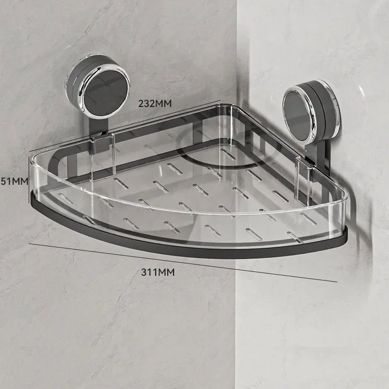 Vacuum Suction Cup Corner Shower Caddy, Wall Mount Bathroom Triangle Storage Shelf, Drainage PET Organizer for Shampoo Cosmetics