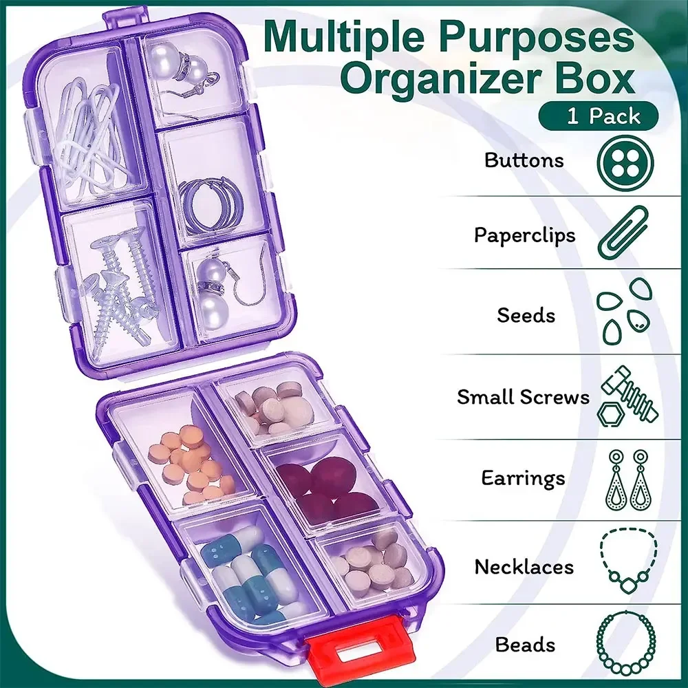 Travel Pill Organizer Portable Pocket Pharmacy Pill Box - Small Pill Case 10/12 Grids Storage Vitamin Fish Oil for Purse Handbag