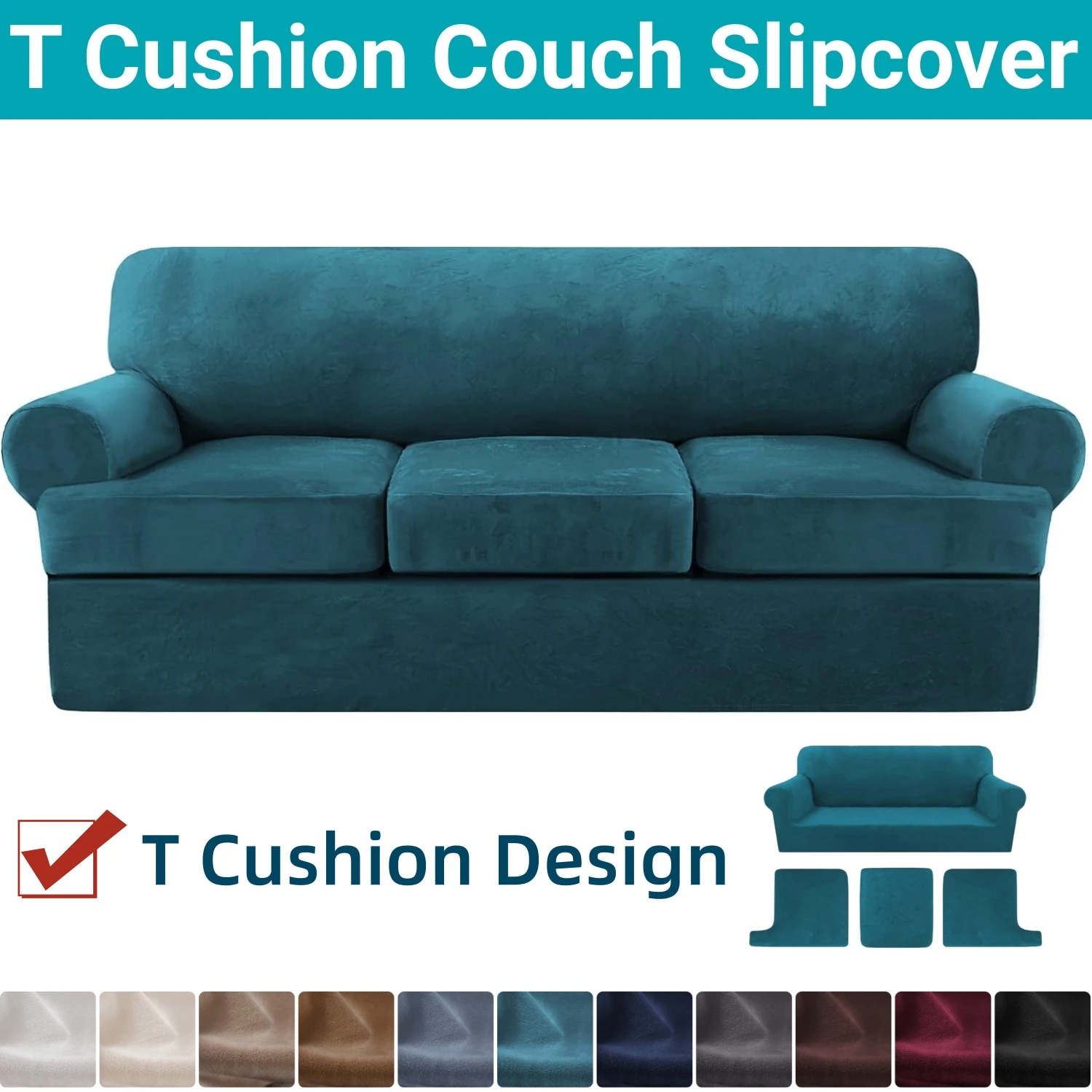 Sofa Couch Cover T Cushion Sofa Slipcovers Thick Velvet Couch Cover Furniture Protector Washable