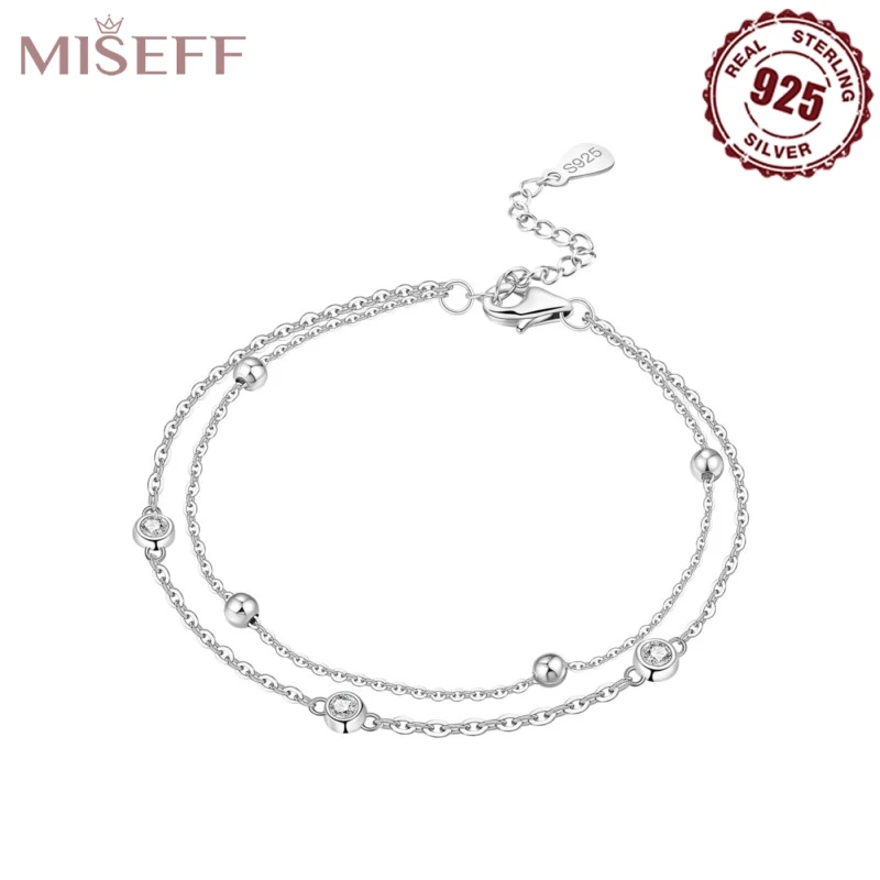 

MISEFF 2025, хит продаж, стерлинговое серебро 925 пробы, простой браслет с двойной цепочкой, оригинальные браслеты с цирконом, подвески «сделай сам», ювелирные изделия, женские подарки