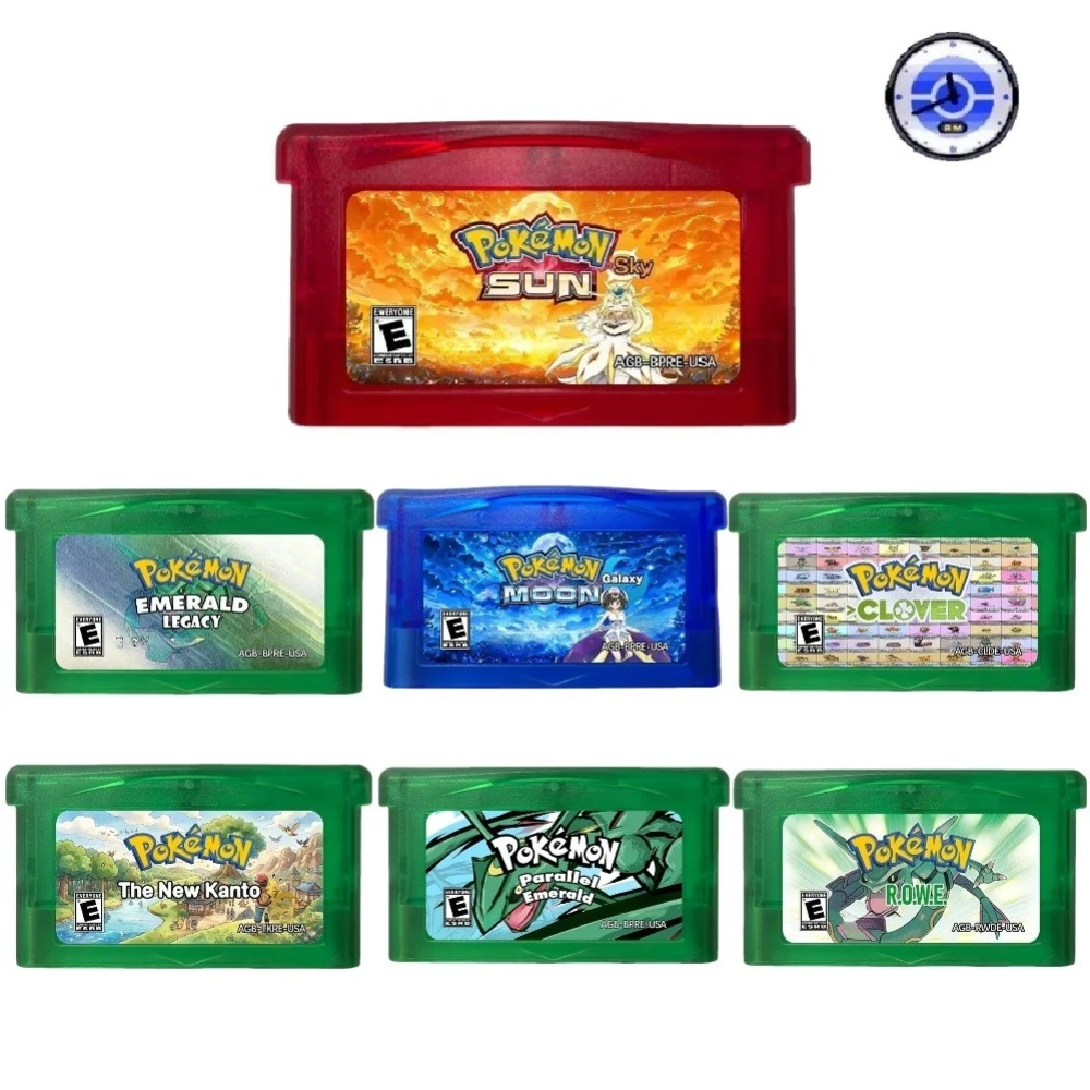 GBA Real-time Clock Game Cartridge, Sun Sky ，Light Platinum，Rowe， RTC Pokémon   English Game Cartridge，GBA ROM Modified Version
