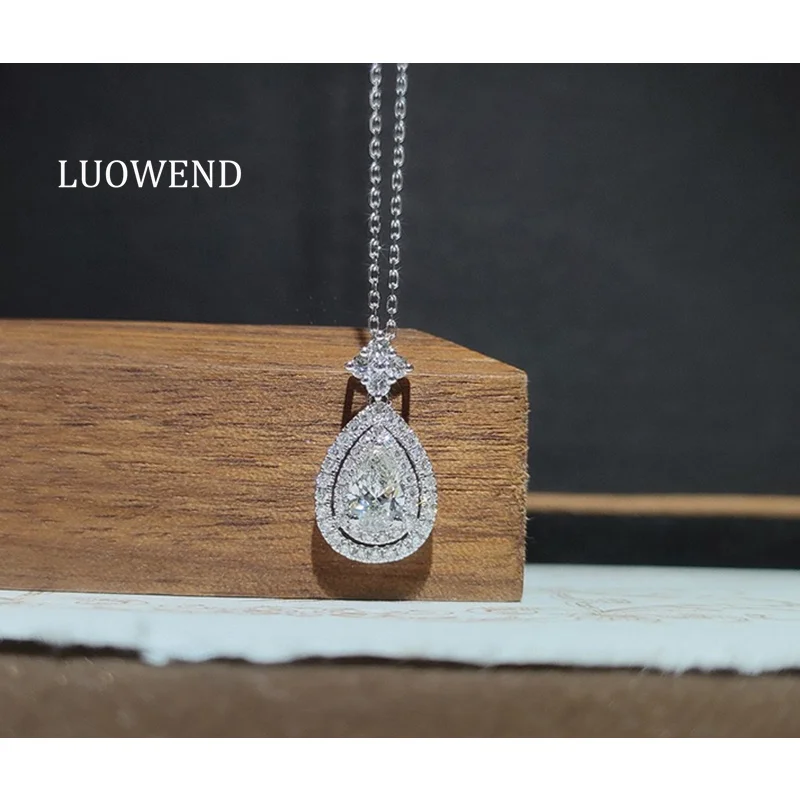 

Ожерелье LUOWEND из 100% белого золота 18 карат, роскошное ожерелье с подвеской в ​​форме капли воды, настоящее натуральное бриллиантовое ожерелье для женщин, ювелирные изделия