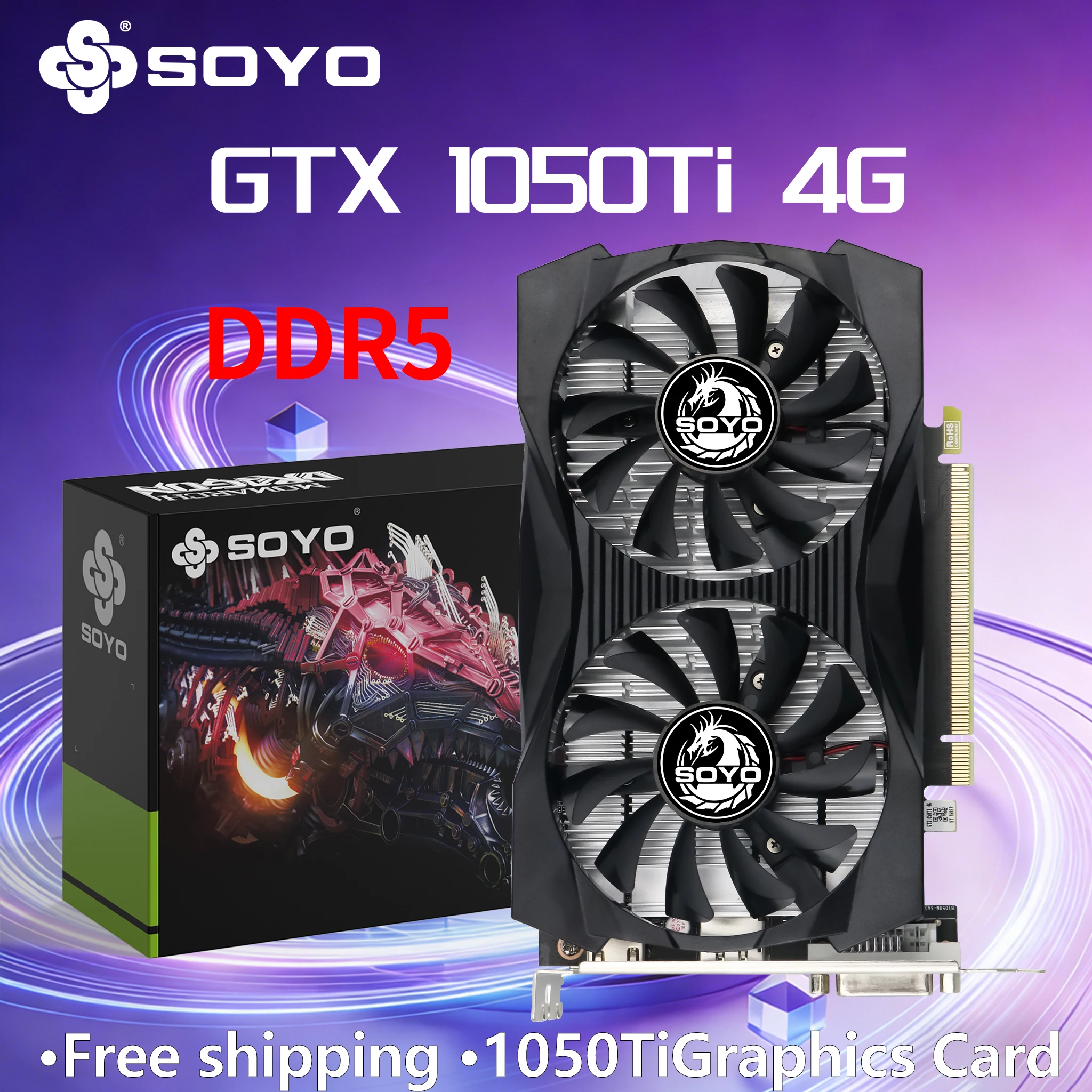 SOYO Graphics Cards GTX 1050 Ti 4G GDDR5 NVIDIA 14NM PCIE3.0*16 GP107 128Bit DP+HDMI+DVI Video Card Desktop Computer components