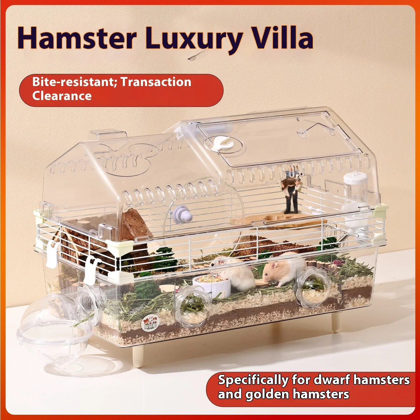 Acrylic Hamster Cage Transparent Luxury Villa Large Dwarf Syrian Hamster House Anti-Bite Chew-Proof Big Habitat Enclosure