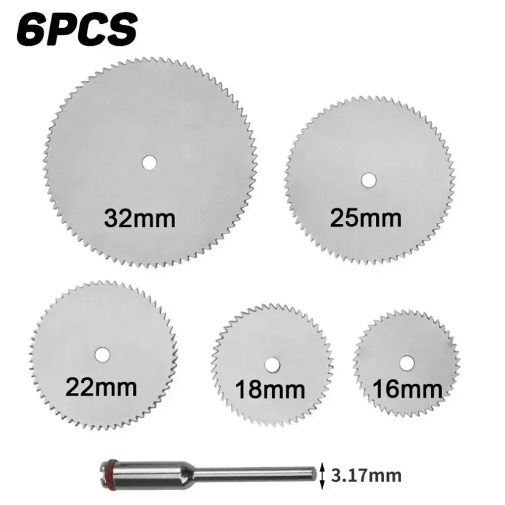 Stainless Steel Slice Metal Cutting Disc with 1 Mandrel for Dremel Rotary Tools 16 18 22 25 32mm Cutting Disc 6Pcs