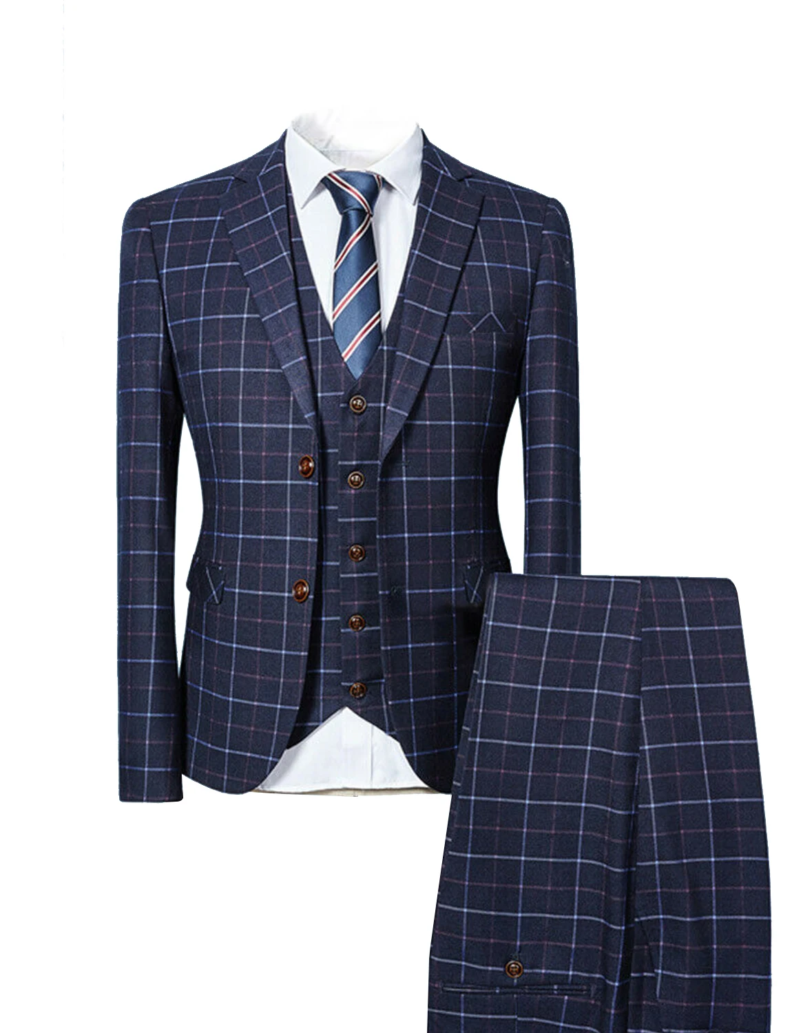 

Men's Plaid Modern Fit 3-Piece Suit Single Breasted Jacket Tux Waistcoat & Trousers