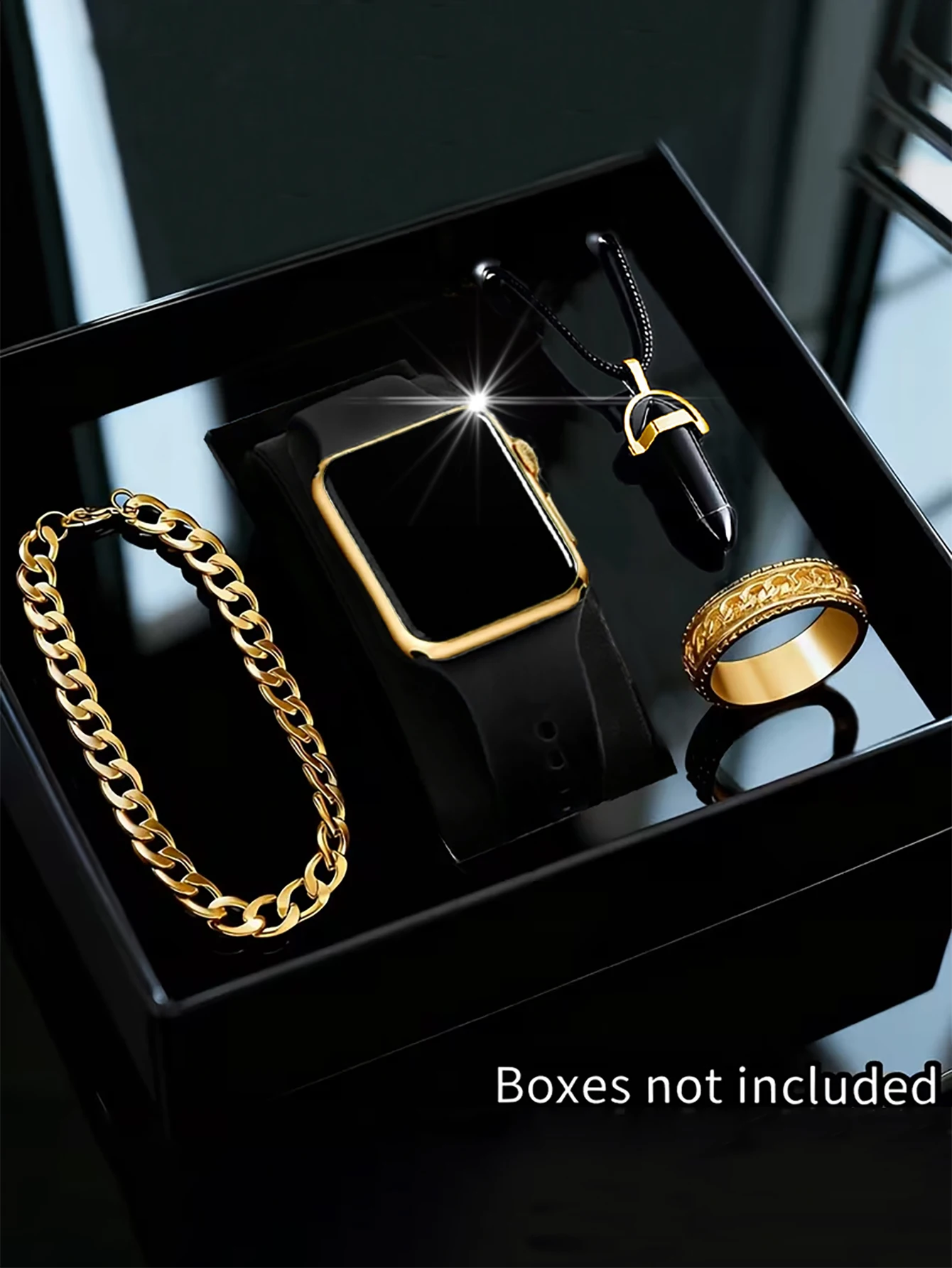 

Мужские квадратные часы с LED-подсветкой и набор украшений, подарок на день рождения, не смарт-часы, коробка не входит в комплект.