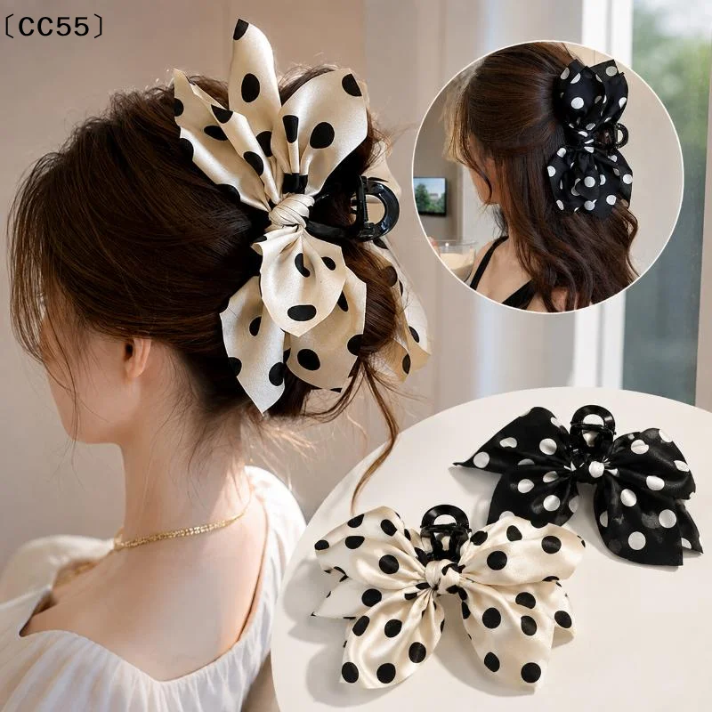 Elegant French Polka Dot Bow Hair Claw Non Slip Strong Grab Clip Women's Back of the Head Hairpin Weddings Hair Access〔CC55〕