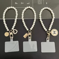 1XShort Pearl Lanyard Fashion ciondolo con strass ciondolo cordino per cellulare cinturino da polso intrecciato a mano custodia posteriore cordino Anti-perso