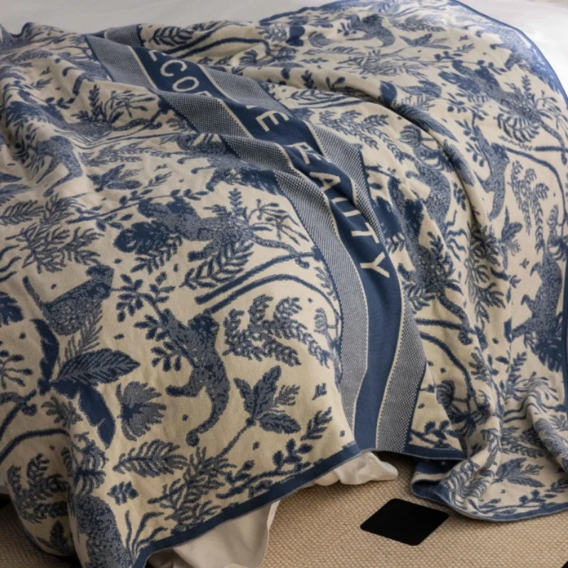 Jungle Leopard Throw Knitted Blanket Bedspread Modern Black Blue Decorative For Sofa Throw Warm Living Room Bedding Home Decor