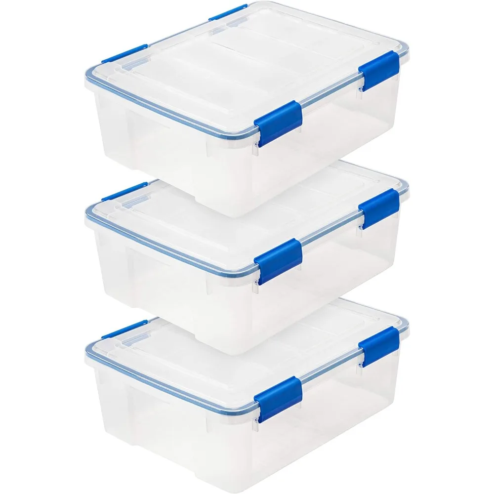 

IRIS USA 27 Qt Storage Box with Gasket Seal Lid, 3 Pack - BPA-Free, Made in USA - Heavy Duty Moving Containers with Tight Latch