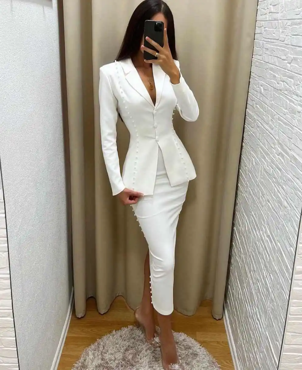 Moderne Zeemeermin Avondjurk V-hals Prom Suits Sexy 2 Stuks Kralen Satijnen Prom Dress vestidos de novia Plus Size Aangepaste