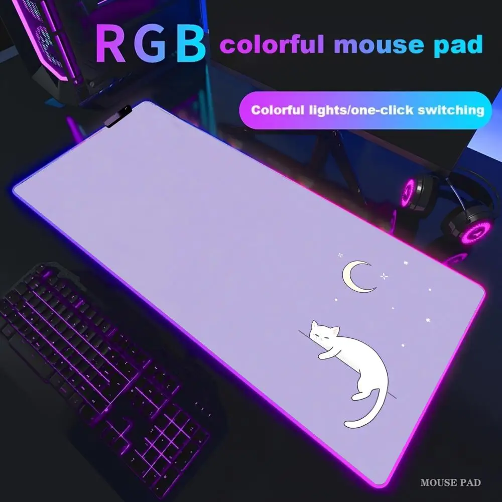 

Kawaii Cat Коврик для мыши Фиолетовый XXL RGB игровой коврик для мыши Аксессуар для геймера Большой светодиодный светильник Коврик для мыши ПК Компьютерный настольный коврик с подсветкой
