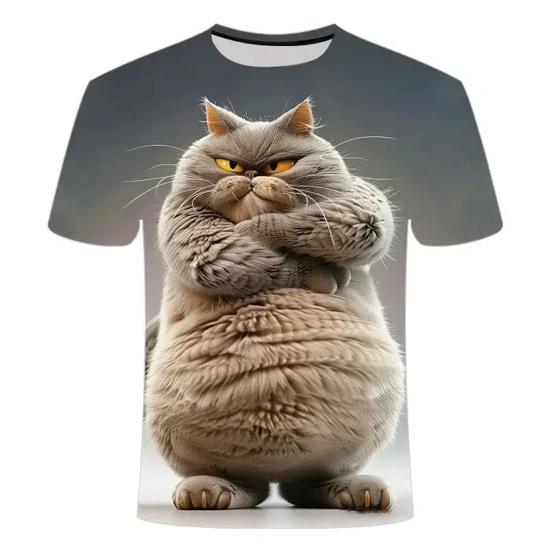

Funny Cat Pattern T-Shirt For Men Personality Animal 3D Printed T Shirts Summer Loose Short Sleeved Tops Casual Round Neck Tees