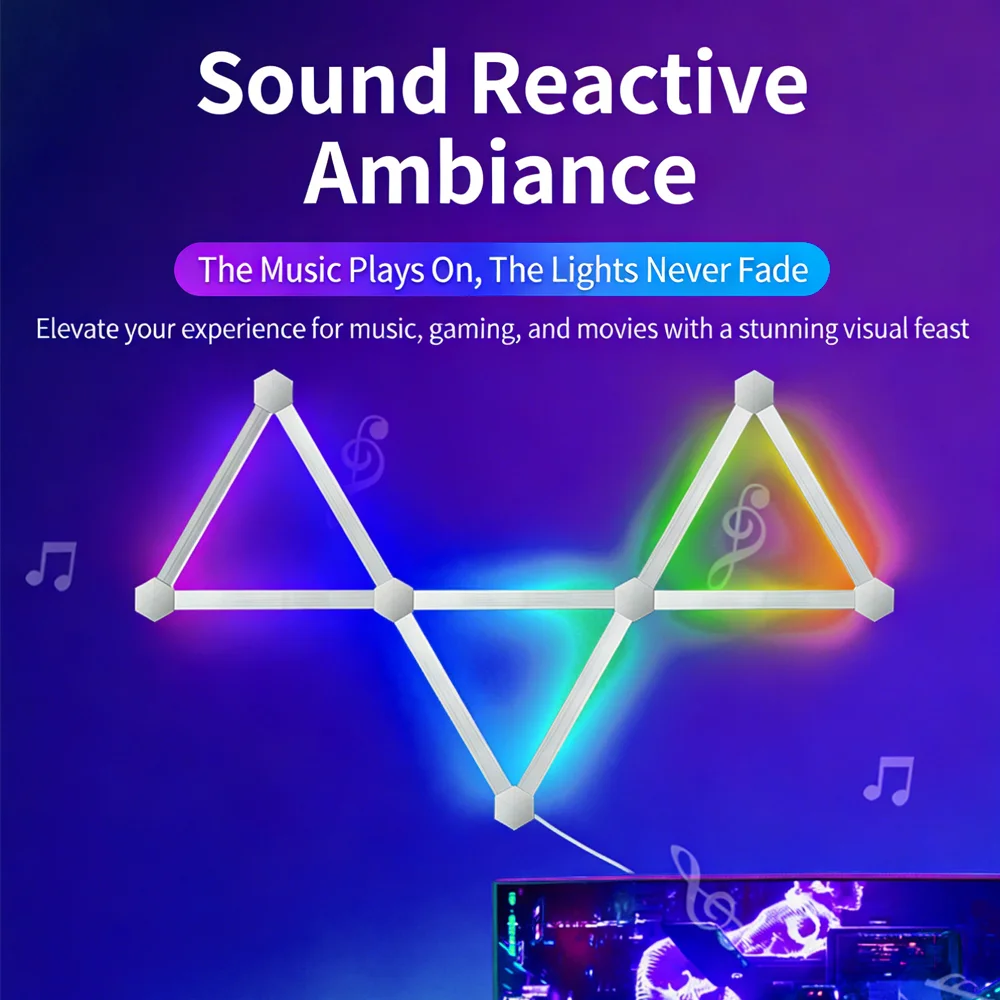RGB Smart Hexagonale Wandleuchte Farbwechselnde Ambiente-Nachtbeleuchtung DIY-Form Musik-Rhythmus APP für Spielzimmer Schlafzimmer Intelligente Beleuchtung