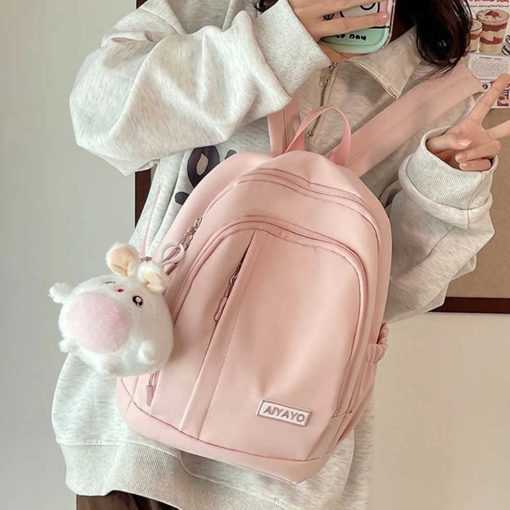 Mochilas de nailon para niñas, bolsos escolares con múltiples bolsillos de gran capacidad para estudiantes, bolsos de hombro para adolescentes de Color sólido de estilo japonés para uso diario