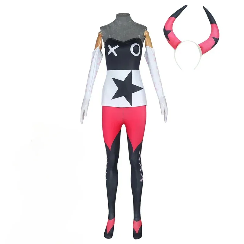 

Anime Helluva Boss Cosplay Costume Women Tops Pantyhose Headwear Gloves Full Set Verosika Role Play Suit Halloweens;3'v,6.h;8'