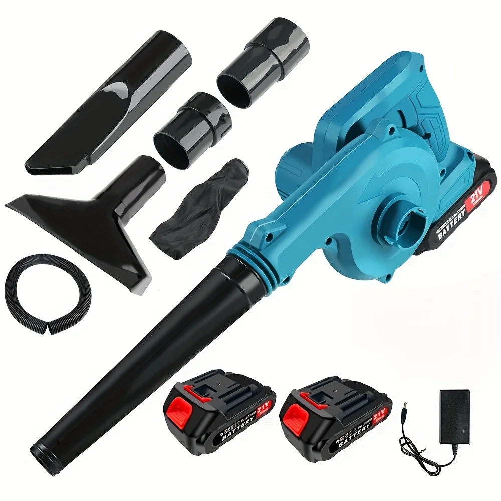 

Handheld high-power blower equipped with a rechargeable lithium-ion battery and an extension tube, delivering powerful airflow