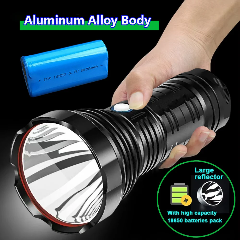 ハイパワー-led-懐中電灯-usb-充電式超高輝度戦術トーチ強力な反射ライトカップランタン長距離ランプ