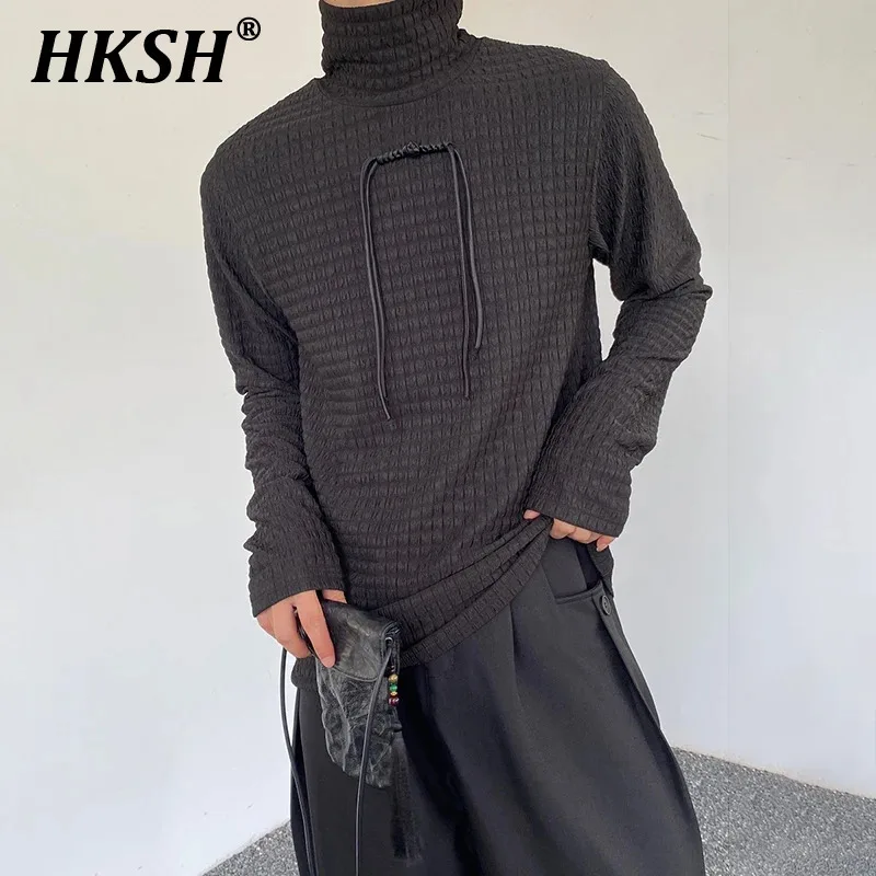 

HKSH Spring Autumn New Chinese Texture Pattern Half High Collar Plate Buckle Men's And Women's Sweater Underlay Tide Tops HK0064