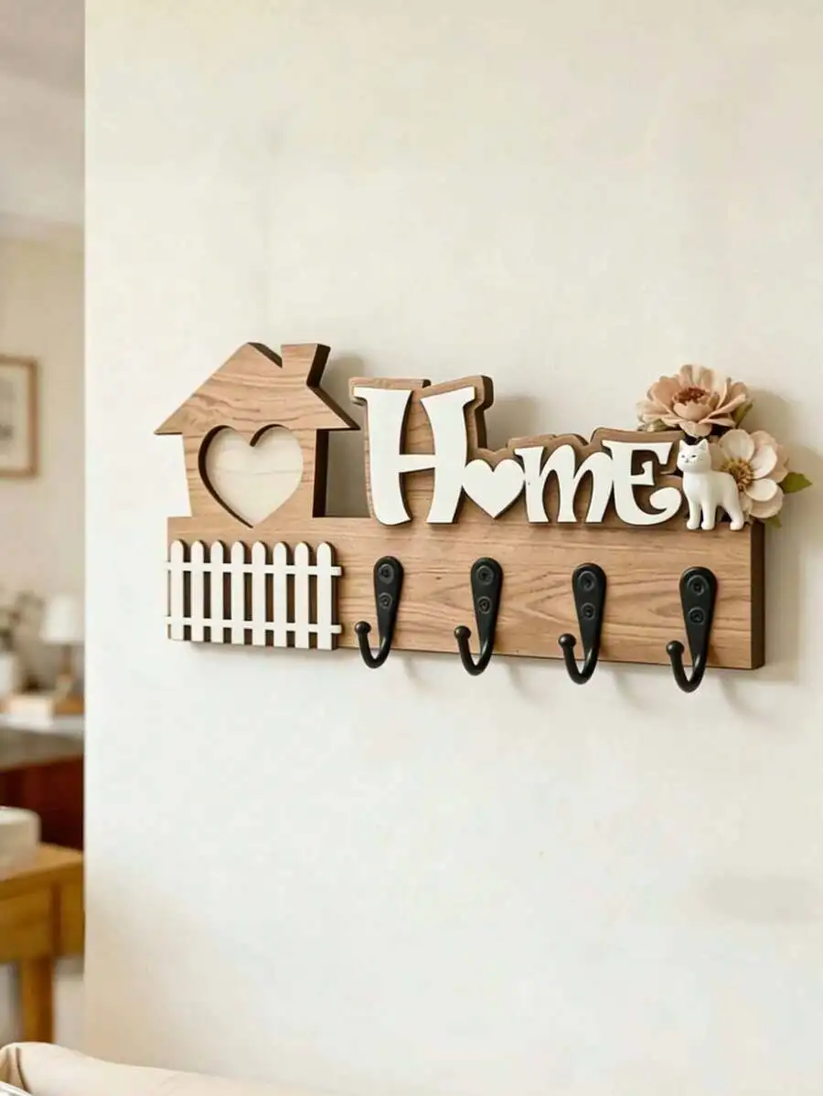 Wall-Mounted Wooden Key Hook For Key Organization And Storage, Detachable Heart-Shaped Wooden Key Hook Suitable For Home Decor,