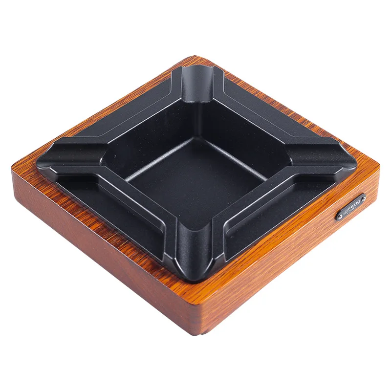 Square Cigar Ashtray Luxury Wenge Wood Base Metal Slot Cigar Ashtray Holder Creative Retro Cigar Ashtray Smoking Accessories