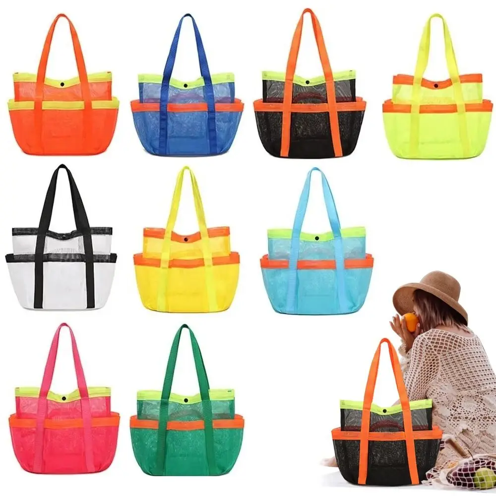 Portable Beach Tote Bag Breathable Quick Dry Mesh Beach Storage Bag Foldable Large Capacity Toiletry Bag