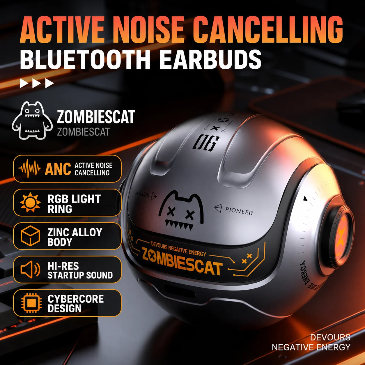 zombiescat-b26-bluetooth-v60-twsヘッドホン-亜鉛合金メカ-rgbイヤホン-ancノイズキャンセリング-ゲーミングインイヤーバッド-マイク付き