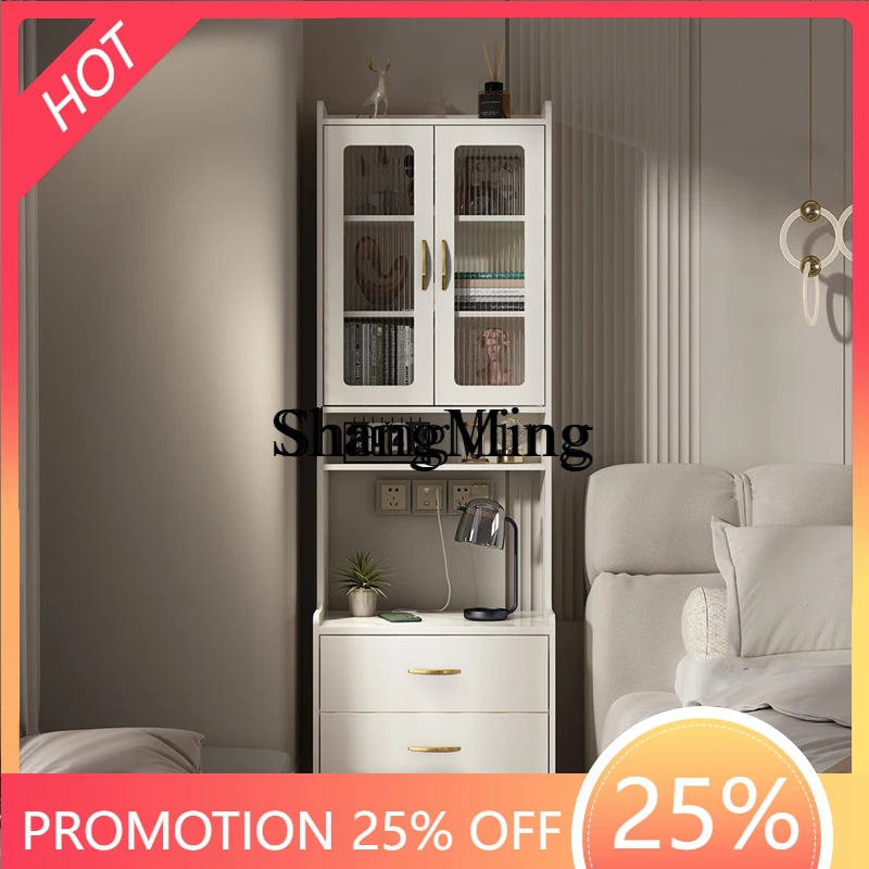 

ZYY Delicate Premium Cream Style Wabi-Sabi Style Bedside Bookshelf Integrated Bedroom Small Storage Cabinet