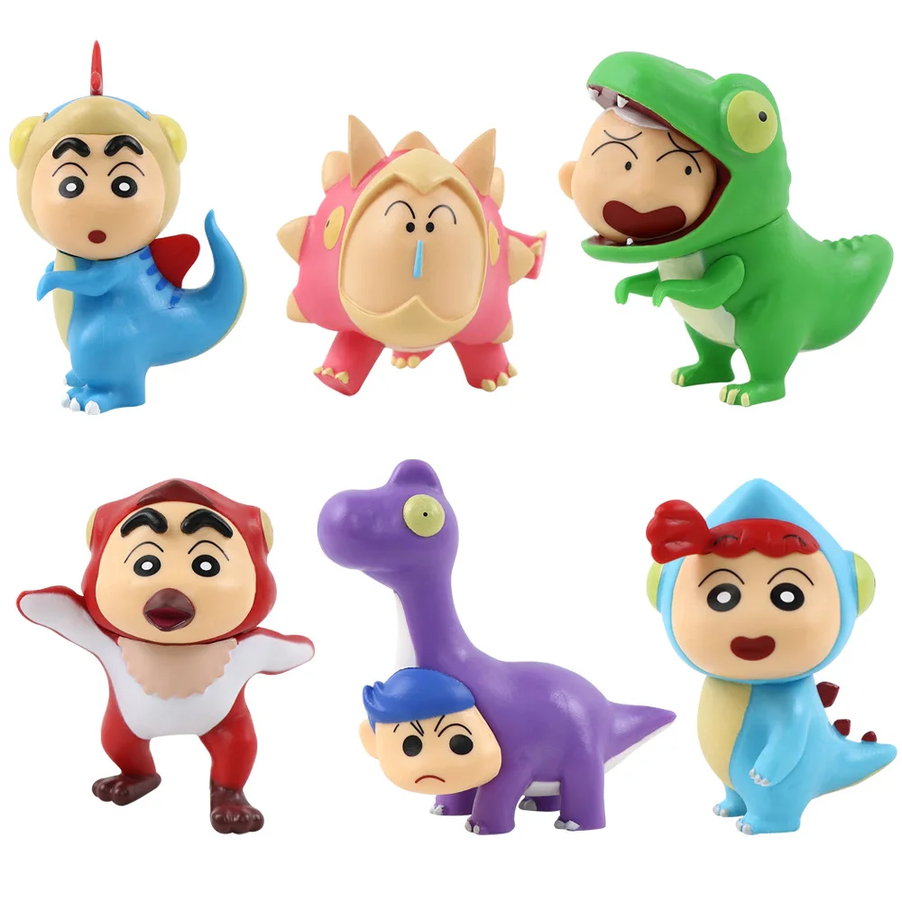 6pcs Crayon Shin-chan Shinnosuke Nohara cos Dinosaur Series Cute PVC Action Figures Charm Model Toys Gift For Boys Girls