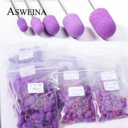 50pcs Purper Nail Drill Pedicure Sanding Caps Rubber Nail Sanding Bands Milling Cutter Rotating Remove Burrs Electric Manicure