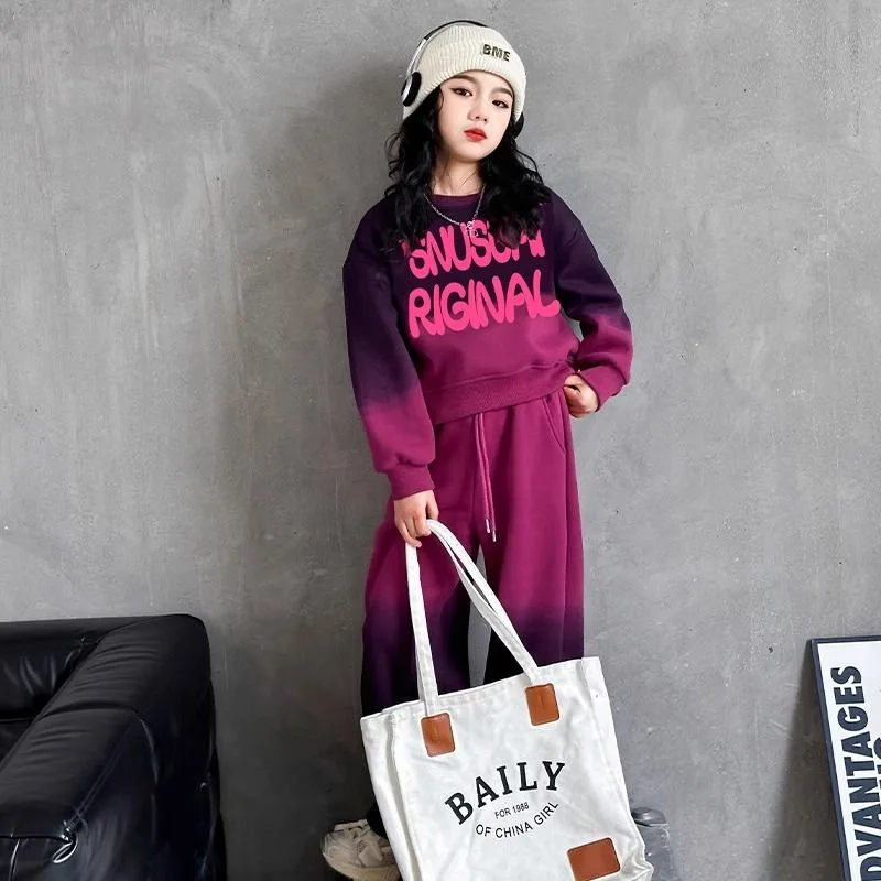 بدلة رياضية للفتيات لخريف 2025 طقم أطفال من القماش سترة رياضية قصيرة وسراويل سفلية بدلة للمراهقين كورية 8 10 11 12 سنة #2