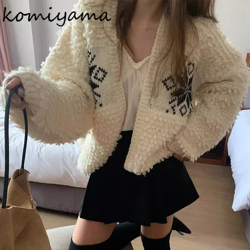 

Jacquard 2025 Woman Cardigan Long Sleeve Knitted Outerwears Autumn Winter Vintage Sweater Korean Style Cardigans Ropa Mujer