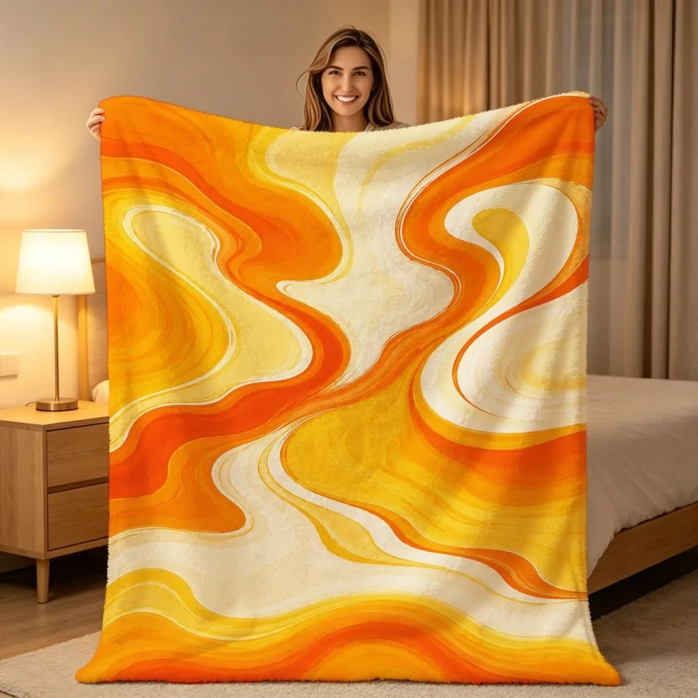 Luxury Fluid Marble Throw Blanket Pink Purple Gold Vein Abstract Print Soft Warm Blanket for Indoor Leisure Resting Home Decor
