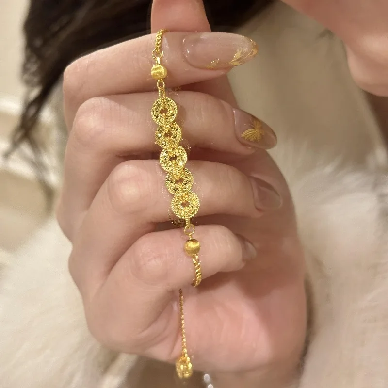 Retro New in Crushed Ice Five Emperor Coin Bracelet Shining Classic Stretch Beads Exquisite Chain Bracelets Party Jewelry