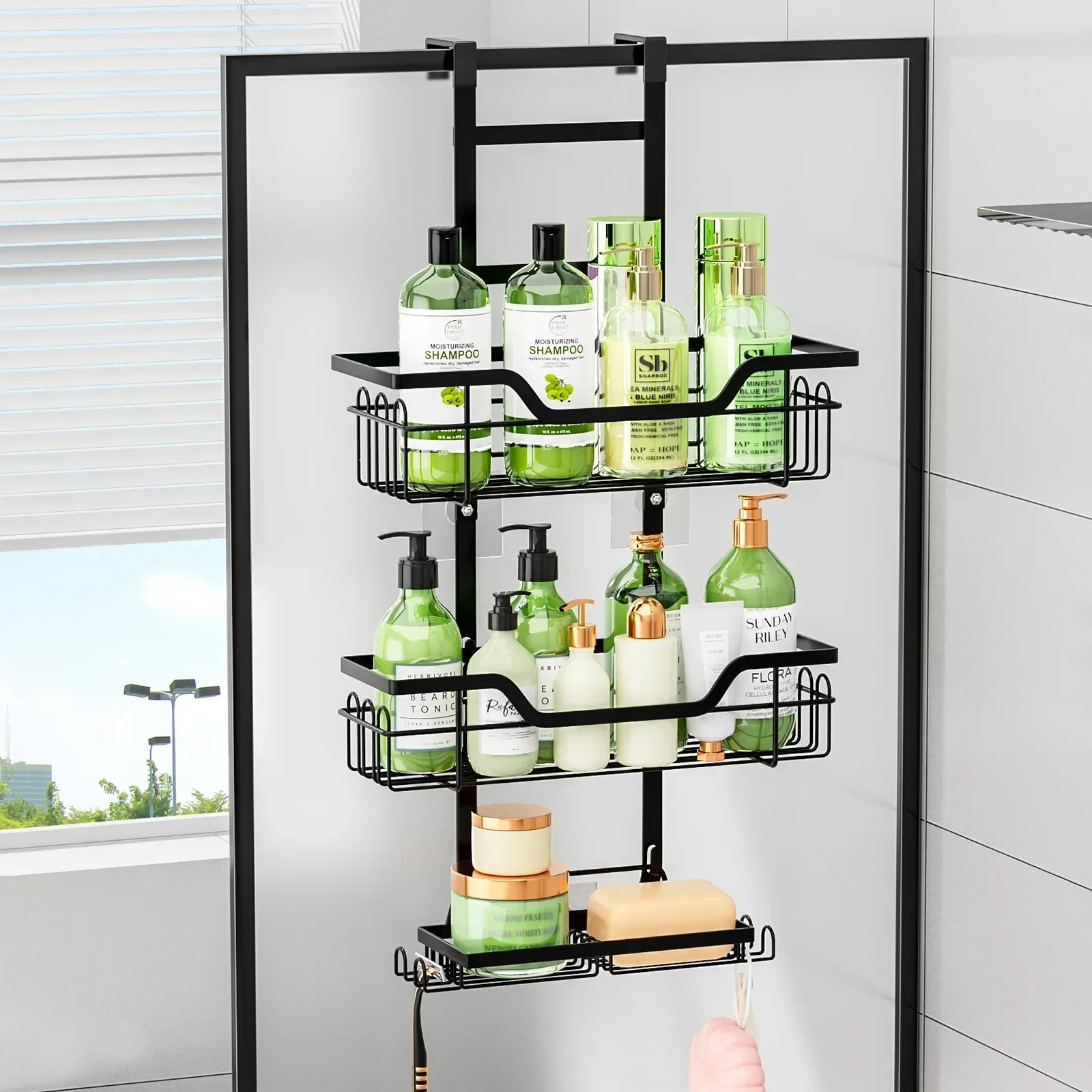No punching bathroom rack, door rear rack, wall hanging layered hanging basket shelf, toilet shower room storage rack